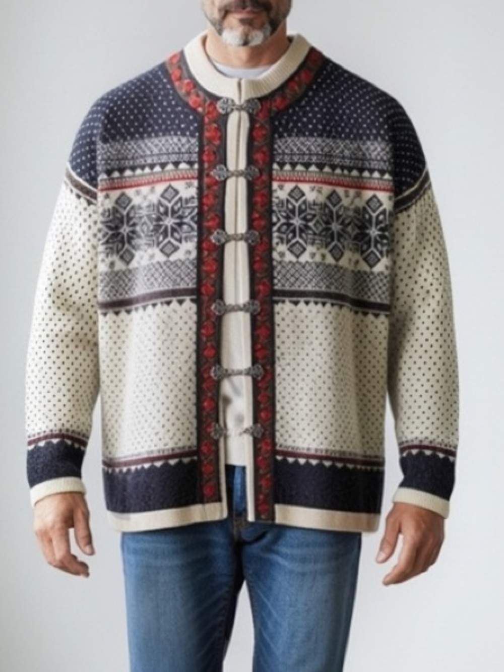 Vintage Nordic Pattern Men's Cardigan Sweater